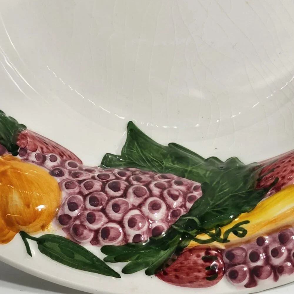 RC Real Ceramica Portugal Fruit Bowl Vibrant Strawberries Peaches Leaves Vintage